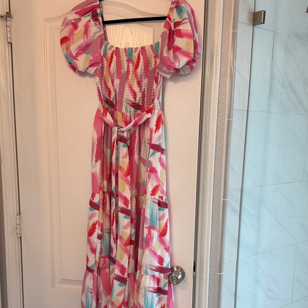 Colorful Puff Sleeve Maxi Dress